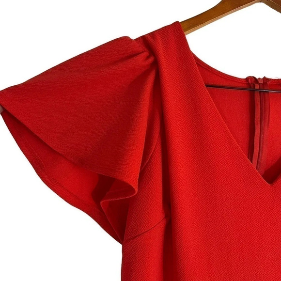 Fashion to Figure Coral Pink Orange Dress 2X V Neck Short Sleeves Ruched Side - Picture 3 of 7